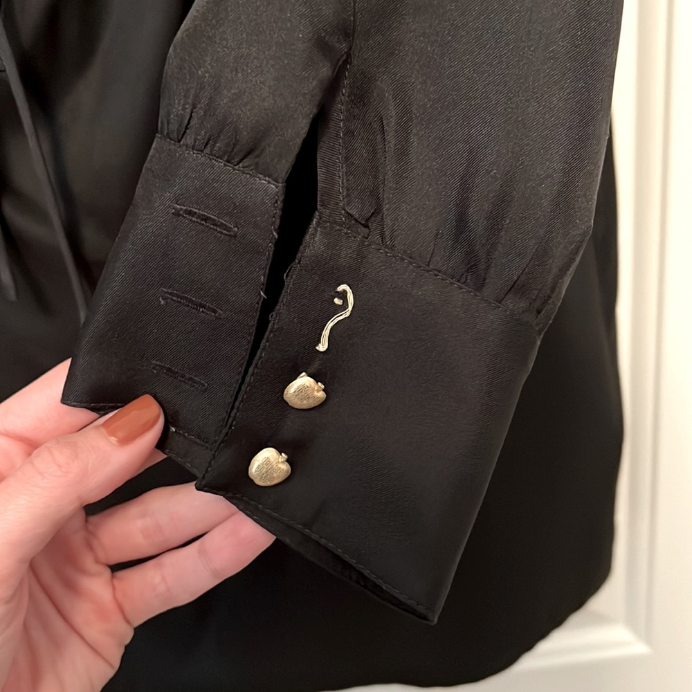 Juicy Couture silk black top with gold apple-button details. - Picture 3 of 4
